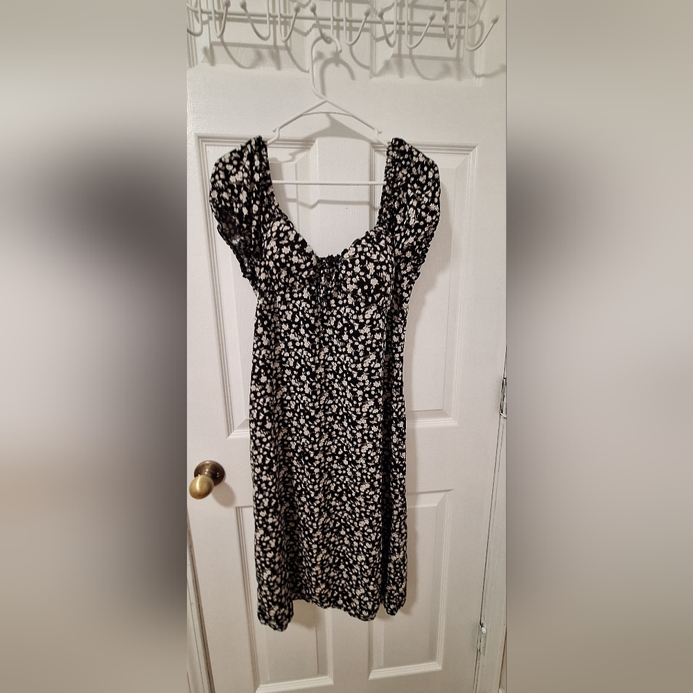 Floral Black and White Midi Dress